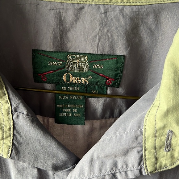 Vintage Men's ORVIS Fishing Nylon Vented Gray Rolled Tab Sleeve Shirt Sixe XL - Picture 2 of 4